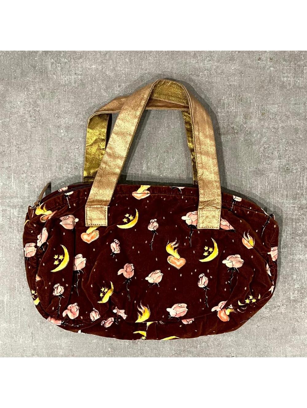 Vintage Jfashion Velvet Purse with Moon and Star Print